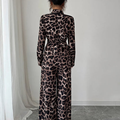 Elegant Leopard Print Wide-Leg Jumpsuit