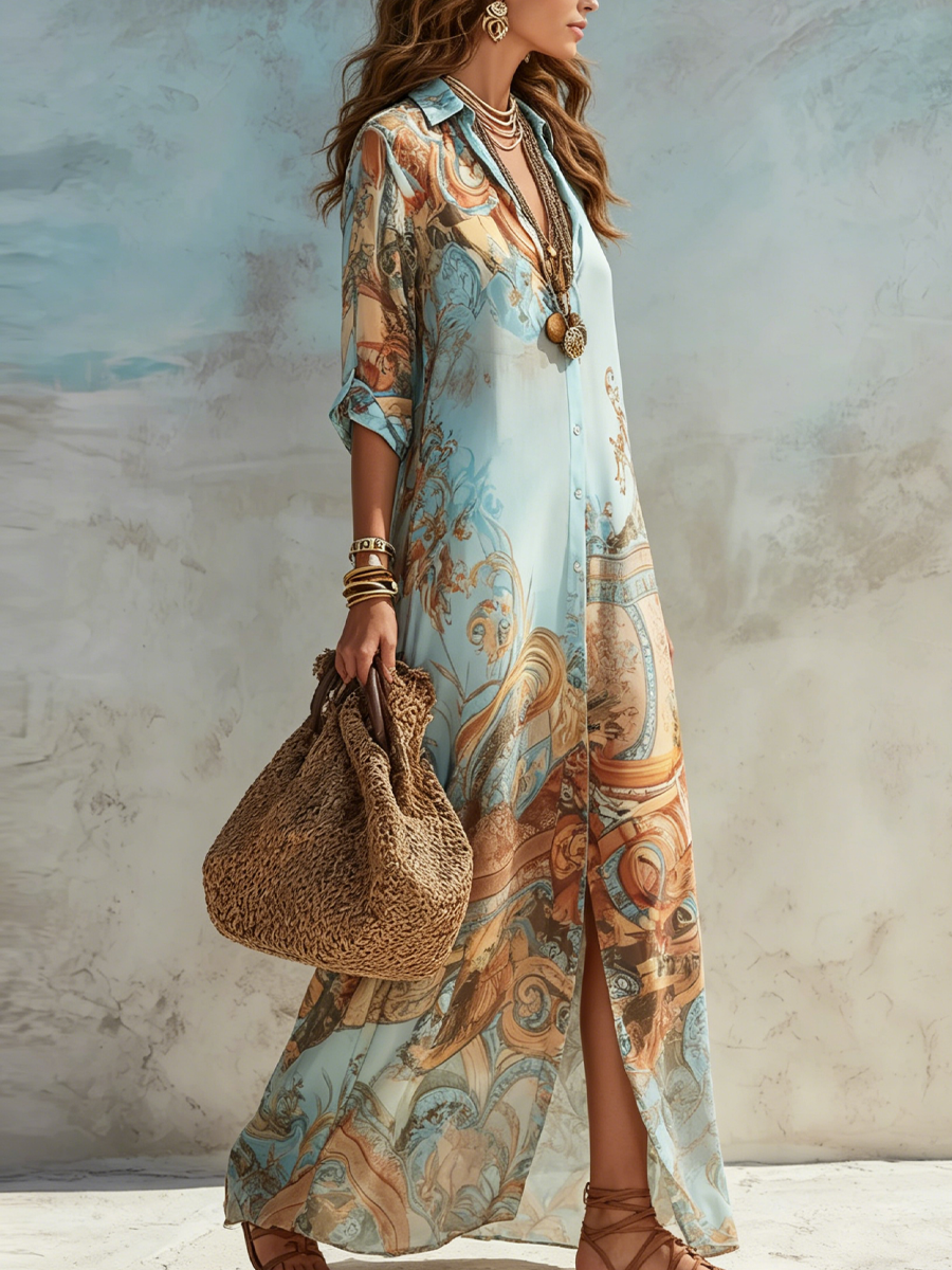 Celeste - Flowing Baroque Chiffon Maxi Dress