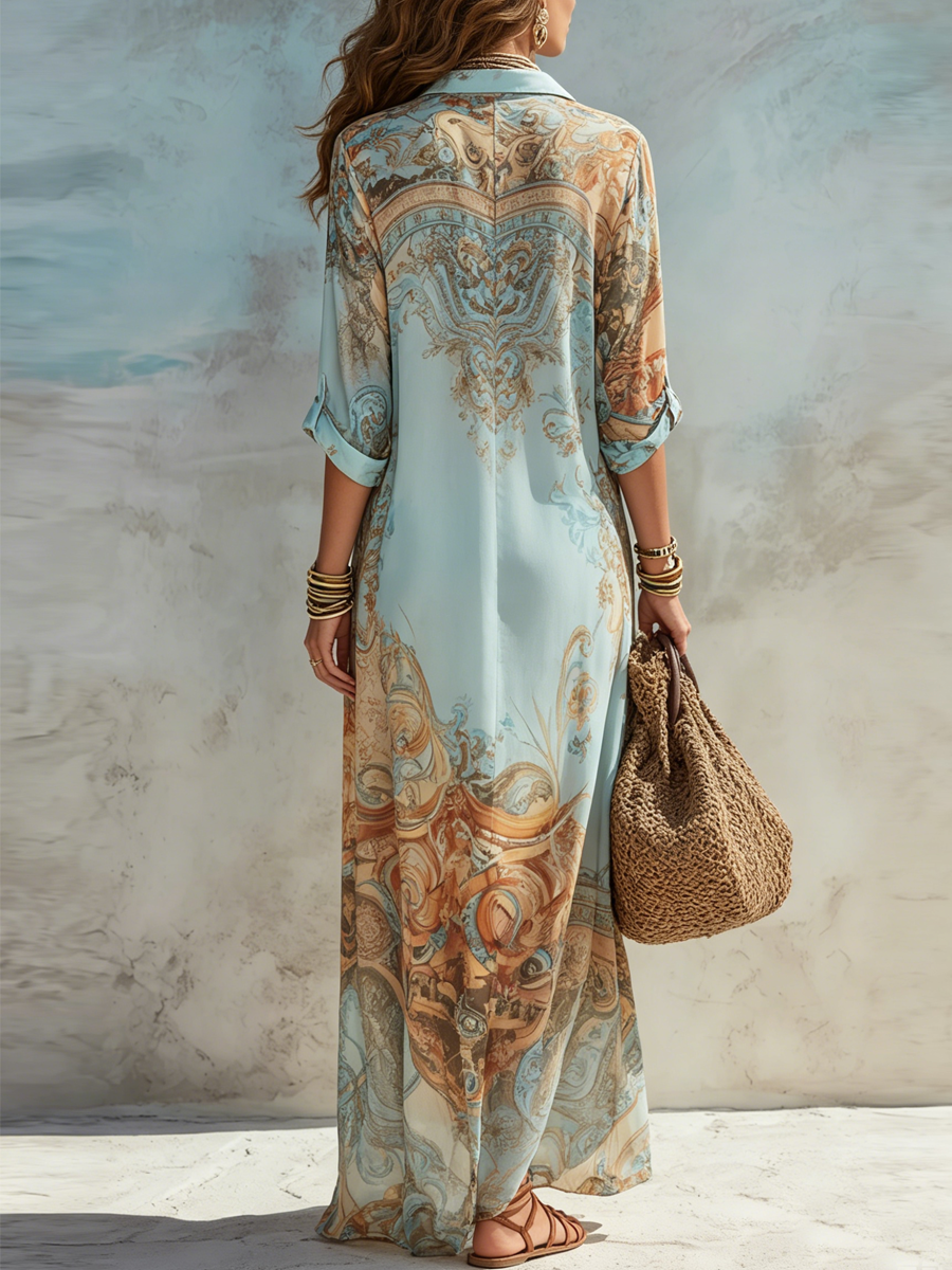 Celeste - Flowing Baroque Chiffon Maxi Dress