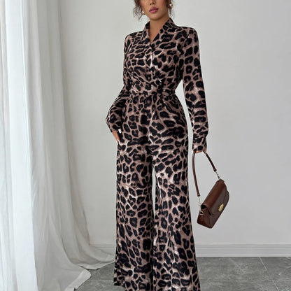 Elegant Leopard Print Wide-Leg Jumpsuit