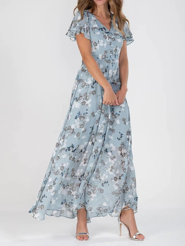 Serene Floral Chiffon Dress