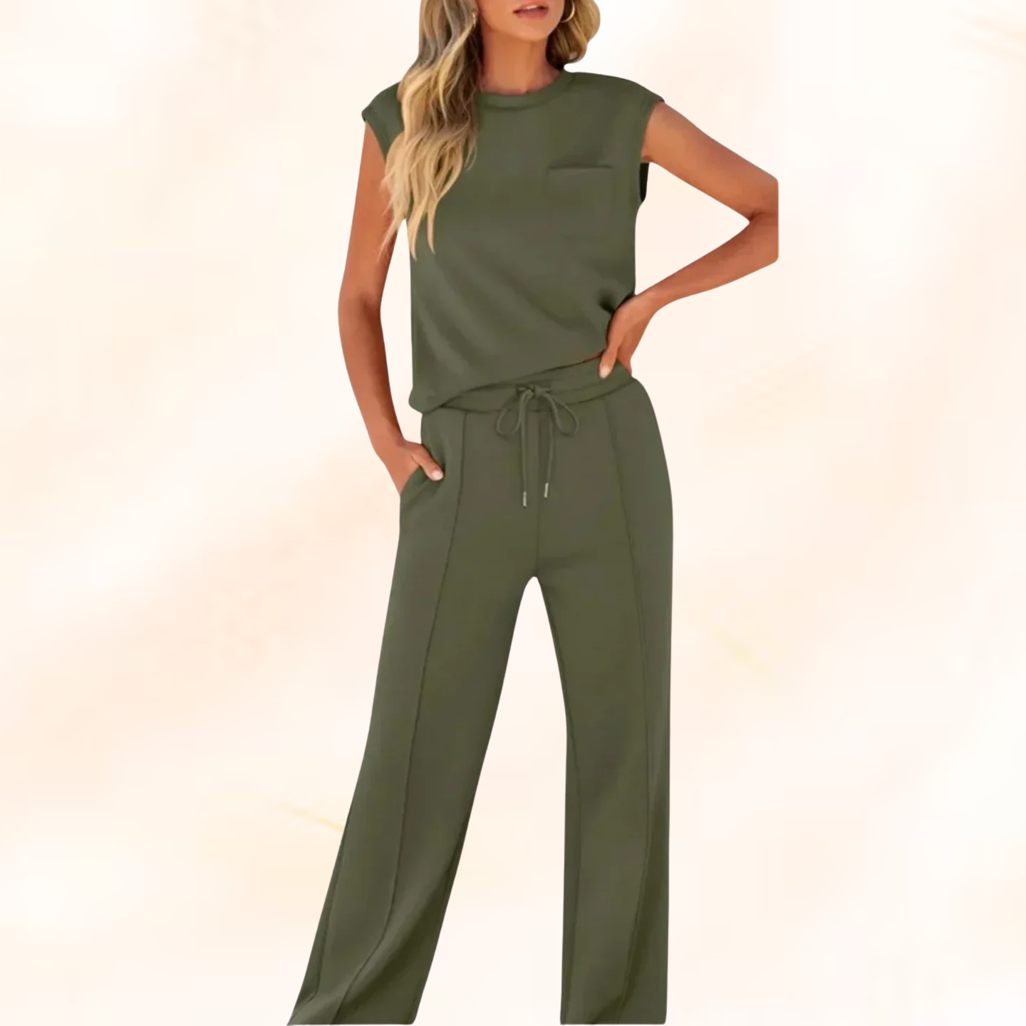 JENNIFER - Women's Sleeveless Top and Wide Leg Pants Set