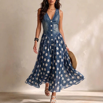 Positano - Denim Polka Maxi