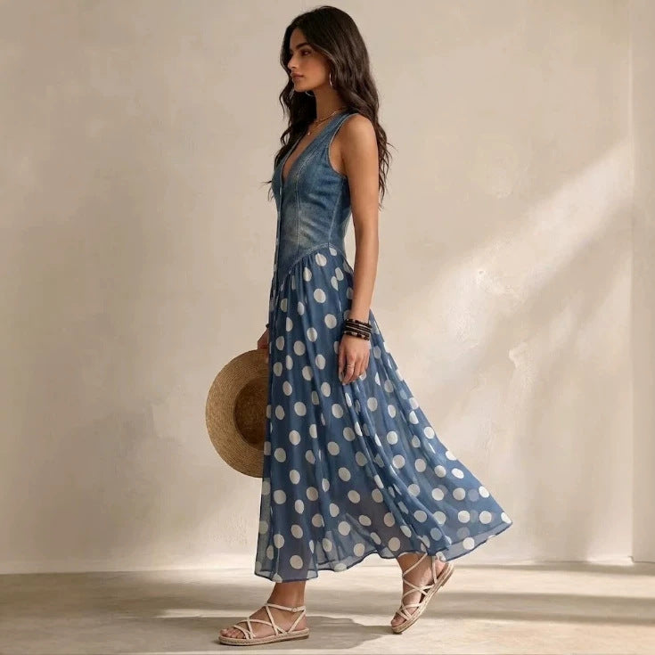 Positano - Denim Polka Maxi