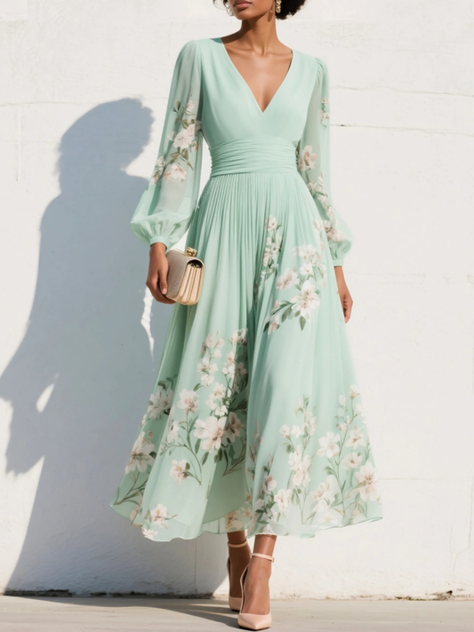 Blossom – Floral V Neck Midi Dress