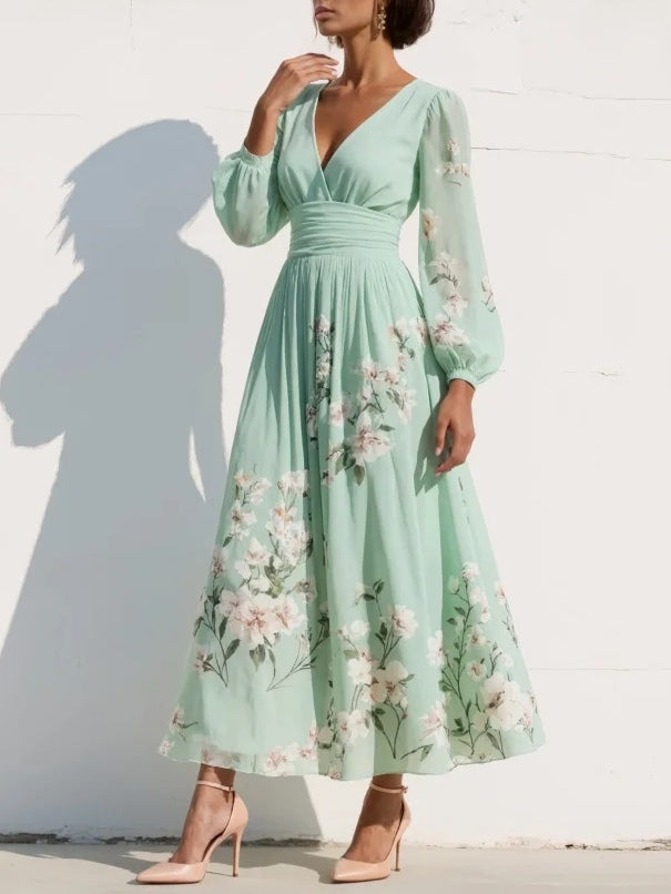 Blossom – Floral V Neck Midi Dress