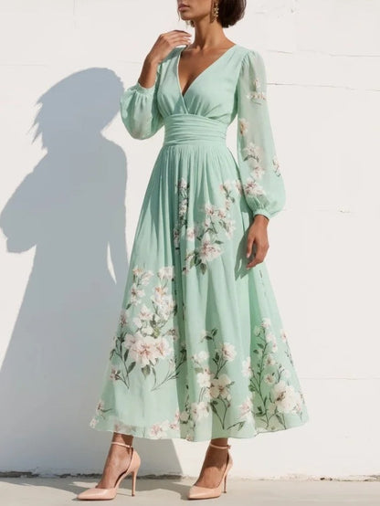Blossom – Floral V Neck Midi Dress