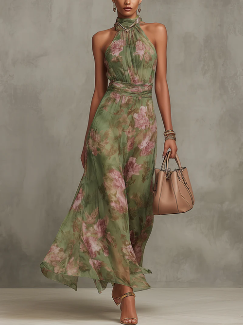 Jade Floral Halter Dress