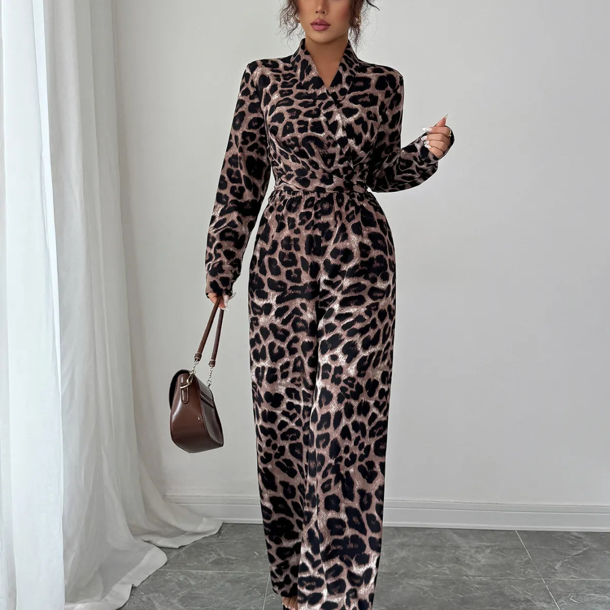 Elegant Leopard Print Wide-Leg Jumpsuit
