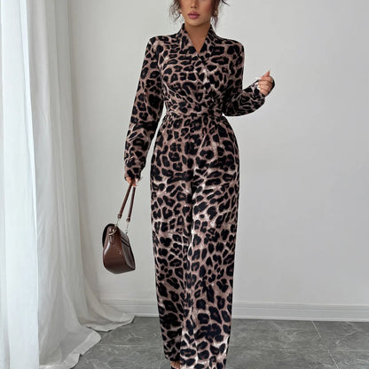 Elegant Leopard Print Wide-Leg Jumpsuit