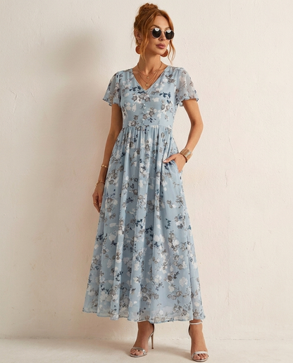 Serene Floral Chiffon Dress