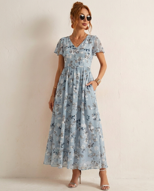 Serene Floral Chiffon Dress