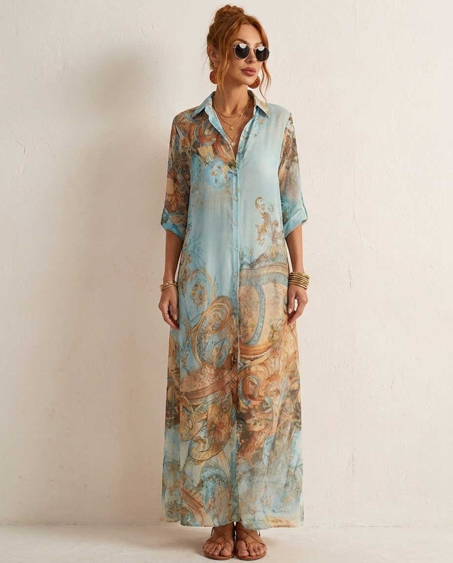 Celeste - Flowing Baroque Chiffon Maxi Dress