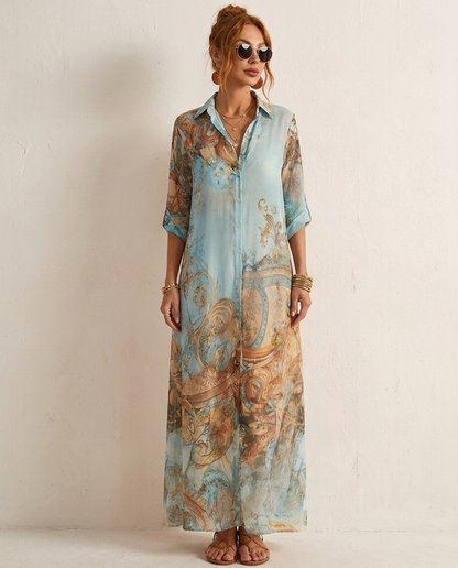 Celeste - Flowing Baroque Chiffon Maxi Dress