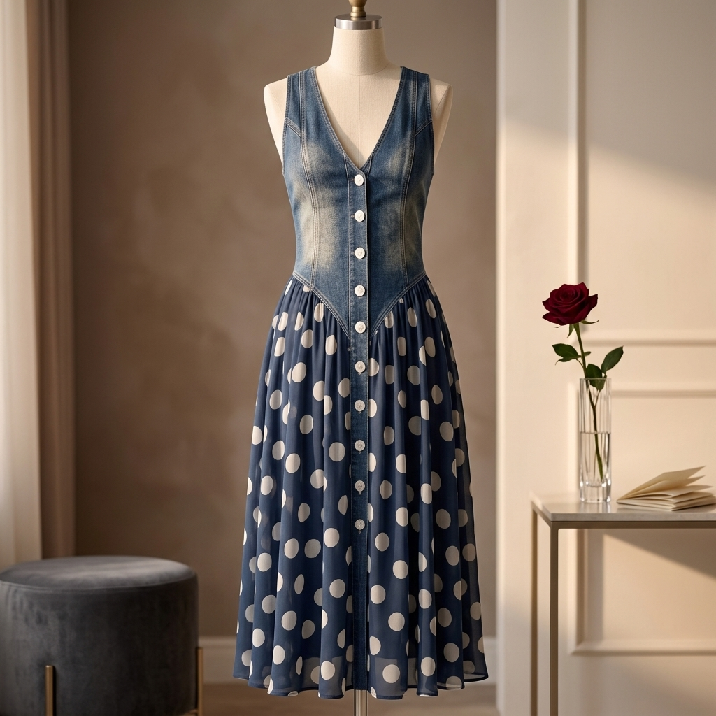 Positano - Denim Polka Maxi