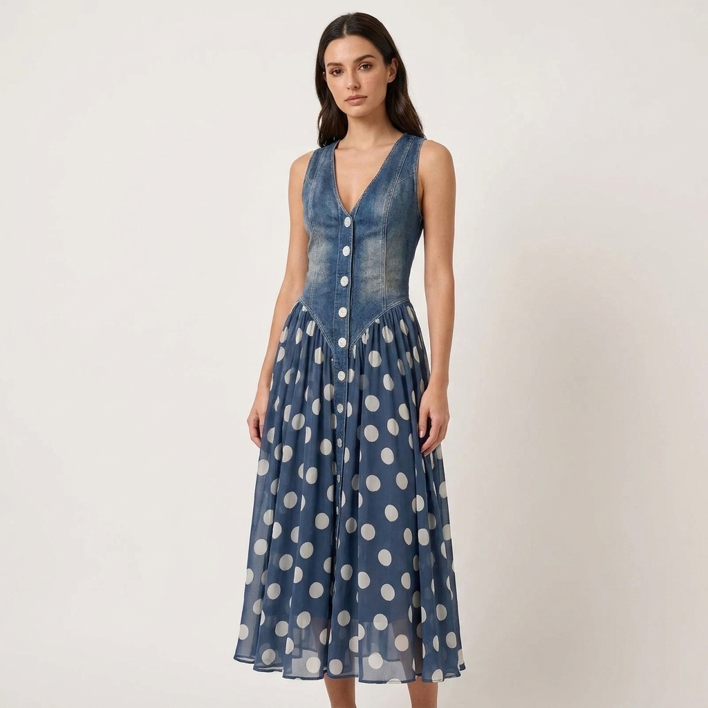 Positano - Denim Polka Maxi