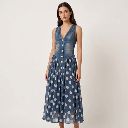 Positano - Denim Polka Maxi